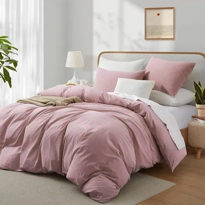 Produktbild von Ibenzoa® Bettwäsche-Set 135×200 + 80×80 cm – 100% Baumwolle, Rosé, Bettbezug für Einzelbett mit verdecktem Reißverschluss & 4 Eckbändern