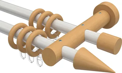 Produktbild von Interdeco Gardinenstange / Vorhangstange Weiß / Buche lackiert, Typ Talena Siveo (Kegel), 20 mm Ø 2-läufig, 400 cm