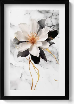Produktbild von Marmorkomposition mit Blumen– Wandbild mit Rahmen – Gerahmtes Bild  – Wanddekoration – 40x60 cm –  Schwarz