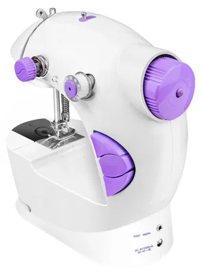 Produktbild von Mini Nähmaschine - Overlock-Stich - Kompakt & tragbar 19,5×12,5×20 cm - Kunststoff & Metall - Für Anfänger - Für Kleidung - Lila/Weiß