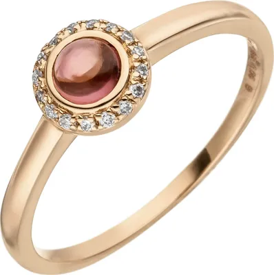 Produktbild von Ring mit Turmalin-Cabochon in pink und 16 Diamant Brillanten, 585 Gold Rotgold Innenumfang 58mm  Ø18.5mm
