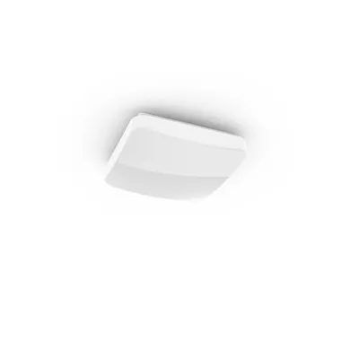 A white, square-shaped LED ceiling light with a slightly curved, translucent diffuser is shown against a white background.