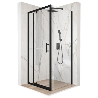 Produktbild von Duschkabine 70 x 70 cm, Schwingtür, schwarzes ESG-Glas 6 mm + Beschichtung
