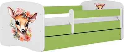 Produktbild von Kinderbett Grün 70x140 80x160 80x180 cm – mit Matratze, Rausfallschutz und Schublade – Jugendbett für Mädchen und Jungen – Stabil und Sicher – Bambi – 160x80 cm