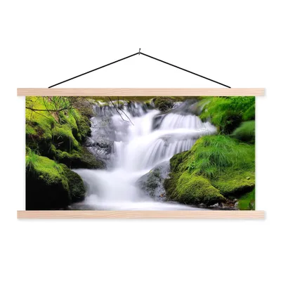 Produktbild von MuchoWow® Textilposter Wasser - Natur - Wasserfall 60x30 cm mit holzfarbenen Rahmen - Dekoration