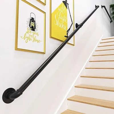 Produktbild von Famanu Treppengeländer Schwarz Innen Außen - Treppengeländer für Senioren und Kinder, Wandmontage 210 cm
