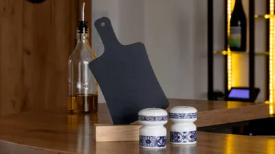 Produktbild von Doppelseitige SCHNEIDEBRETT SCHNEIDEBRETTFORM Kleine Tafeln 4 Stück Set mit Staffelei, Dekorativ Deko, Kreidetafel