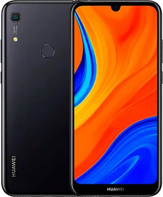A black Huawei Y6s smartphone is shown from the front and back.