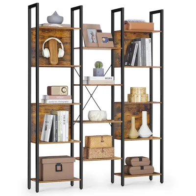 Produktbild von Bücherregal mit 14 Ablagen, Regal mit Metallrahmen, für Wohnzimmer, Arbeitszimmer, Büro, Industrie-Design