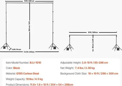 Obrázek produktu pro Stojan na pozadí, výškově nastavitelný, robustní konstrukce, základna stativu 10x10ft