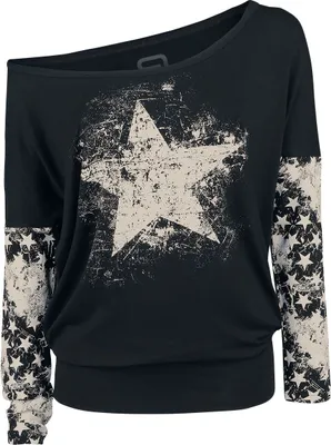 Produktbild von RED by EMP Damen schwarzes lockeres Langarmshirt mit Sternchen-Print XL