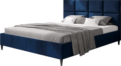 Produktbild von Polsterbett LUX ROMA mit Kopfteil, 140 x 200 cm, Doppelbett mit Lattenrost aus Holz, Velourstoff Dunkelblau, Füße in Farbe: Schwarz