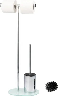 Produktbild von bremermann Stand-WC-Garnitur 3in1, WC-Bürste, Rollenhalter, mit Glassockel, weiß