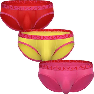 Image de SUKREW - Sous-vêtement Slips Hommes - Low-rise Brief Multipack Red + Pineapple Yellow + Carnival Pink - Taille XXL