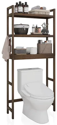 Productafbeelding van Bamboe badkamerplank met 3 verstelbare planken, vrijstaand, in walnootkleur, voor in de badkamer