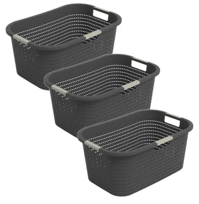 Produktbild von Rotho 3er-Set Wäschekorb 40L Country - Wäschesammler groß - Wäsche Korb 59 x 39 x 25,2 cm - Wäschebox aus Kunststoff - Aufbewahrungskorb Behälter