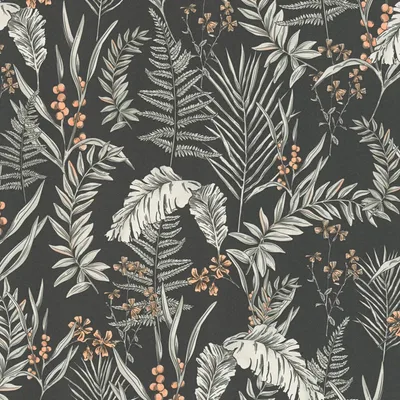 Immagine prodotto di Profhome 394341-GU Carta da parati in tessuto non tessuto floreale opaco nero bianco arancio 5,33 m2