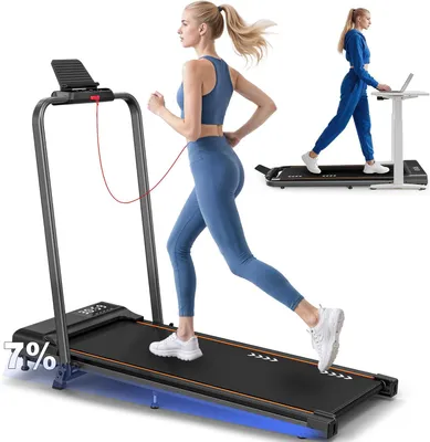 Obrázek produktu pro Běžecký pás - Fitness pro domácí použití - Kardio trénink - Nastavitelný sklon 7 % - Maximální rychlost 12 km/h - Černá barva
