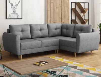 Produktbild von Easy4You Grau Ecksofa Manstad in L-Form 234x90x160 cm mit Schlaffunktion und Bettzeugbehälter - Schlafsofa mit Bettkasten und Holzfüße - Eckcouch Rechts mit Stauraum - Stoff: Lux 05