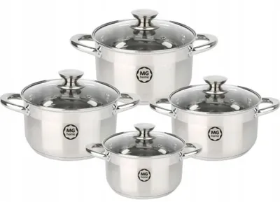 Obrázek produktu pro Sada hrnců MG Home MODERNO BRUSHED STEEL nerezové se skleněnými poklicemi na indukci