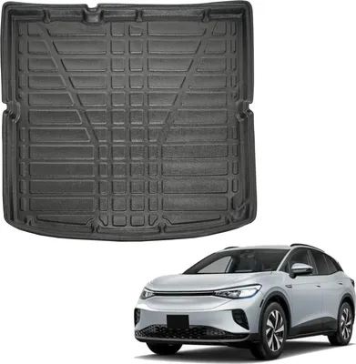 Image de Tapis De Coffre Sur Mesure Pour Volkswagen Id.4 Depuis 2021, Noir, Antidérapant, Bord Haut, Toutes Saisons