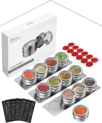 Image de HOMGEN Boites à épices Set magnétique acier inoxydable 12 pcs. 100ml Magnet Spice Jars avec étagère à épices & étiquettes