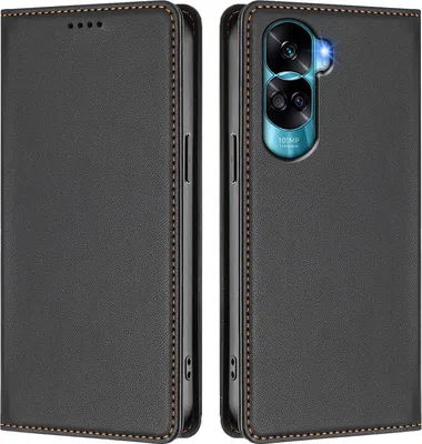 Image de Etui en cuir pour Honor 90 Lite, étui magnétique en cuirPolyuréthaneavec support Noir