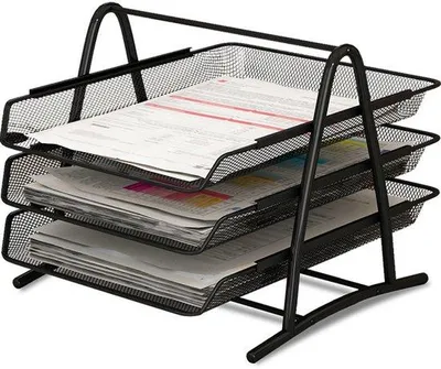 Immagine prodotto di Portadocumenti per ufficio e computer, a 3 ripiani, nero, formato A4, scaffale in metallo