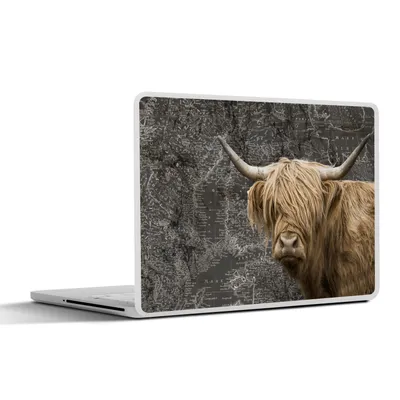 Produktbild von MuchoWow® Laptop Aufkleber Sticker Cover Schottische Highlander - Weltkarte - Kuh 32.5x23.5 cm - Sticker für Laptop - Selbstklebend