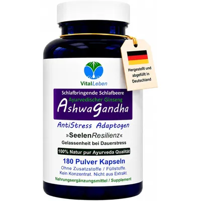 Produktbild von Ashwagandha 180 Pulver Kapseln Ayurvedischer Ginseng Natur Pur Ohne Zusatzstoffe