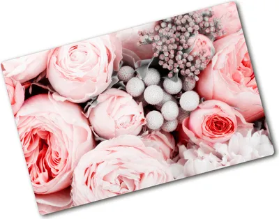 Produktbild von Tulup Glas Herdabdeckplatte - 80x52 cm - Glaskeramikkochfeld-Abdeckung Spritzschutz Glasabdeckplatte - Einteilig - Blumen & Pflanzen - Blumenstrauß - Rosa
