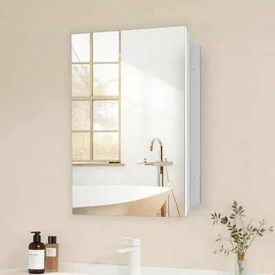 Produktbild von Spiegelschrank mit einer Tür, Einbauschrank oder Wandmontage, mit Spiegel, Schrank mit verstellbarem Regal, Weiß, 66 x 41 cm