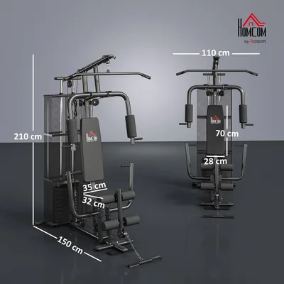 Produktbild von HOMCOM Gym Kraftstation Fitnessstation Multigym inkl. 45kg Gewichten Metall
