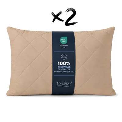 Produktbild von Braune gesteppte Pamukkale-Matratzen – 2 Schutzkissen aus 100 % Baumwolle
