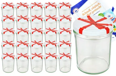 Produktbild von 25er Set Sturzglas 435 ml To 82 Schleifendekor Deckel incl. Diamant Gelierzauber Rezeptheft