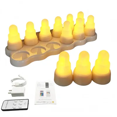 Produktbild von 12 Stück LED Kerzen mit Fernbedienung, Warmweiß, Rauchfrei & Sicher, Wiederaufladbar, für Weihnachten, Hochzeit und Party, Sicher für Dekoration