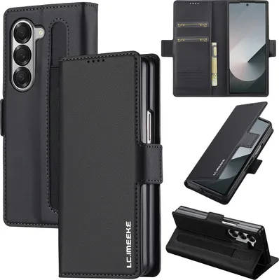 Image de Etui magnétique en cuir pour Samsung Galaxy Z Fold5 5G, avec fente pour carte et fonction stand Noir