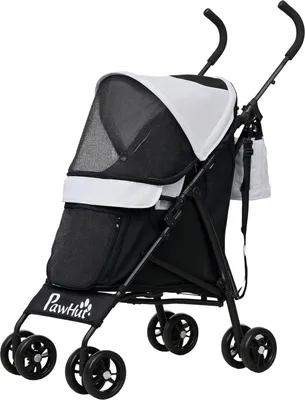 Immagine prodotto di Passeggino per cani Passeggino pieghevole per cani e gatti fino a 4 kg Passeggino per gatti con finestre a rete, tracolla, borsa portaoggetti, portabicchieri ombrello Passeggino per gatti grigio chiaro Aosom