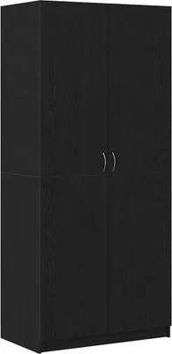 A tall, black wardrobe with two doors and two handles.