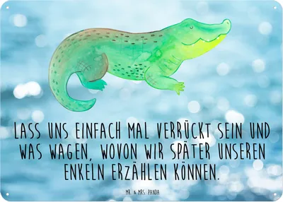 Produktbild von Mr. & Mrs. Panda Wandbild Krokodil DIN A3 - Oceanblue - Geschenk, Krokodile, Meer, Blechschild, Freundin, Beste, Lieblingsmensch, Abenteuerlust, tafel, wandtafel, Schild