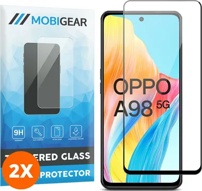 Produktbild von Mobigear Premium 4.99 OPPO A98 Panzerglas Gehärtetes Glas Displayschutz - Hüllenfreundlich - Schwarz (2er Pack)