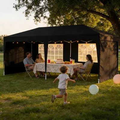Image de Pavillon ACXIN 3 x 6 m, pliable, imperméable, protection UV, avec 6 parois latérales (fenêtres et fermeture éclair), tente polyvalente pour les fêtes et le jardin, sac de rangement inclus – Anthracite