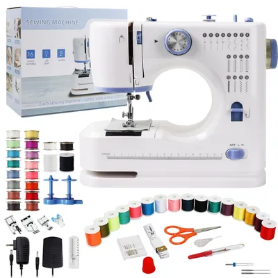 Mini-Nähmaschine für Anfänger, 16 Stiche, Overlock, LED-Licht, lila