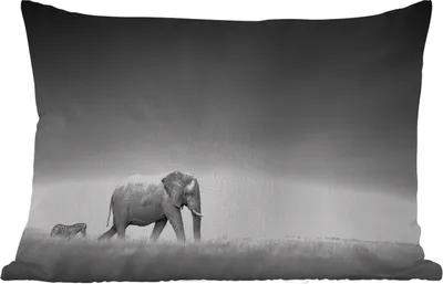 Produktbild von MuchoWow® Outdoor Kissen - Elefant - Tiere - Landschaft - Schwarz und weiß - Zebra - 50x30 cm - Wetterfest - Lounge Kissen - Sofa kissen - Wohnzimmer Dekoration