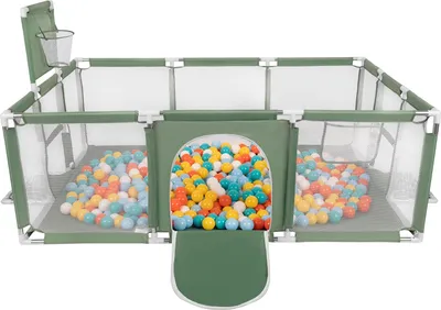 Produktbild von Selonis Laufstall Baby Großer Spielplatz Mit 900 Bälle Laufgitter Für Kinder, Grün:Weiß/Gelb/Orange/Babyblau/Türkis