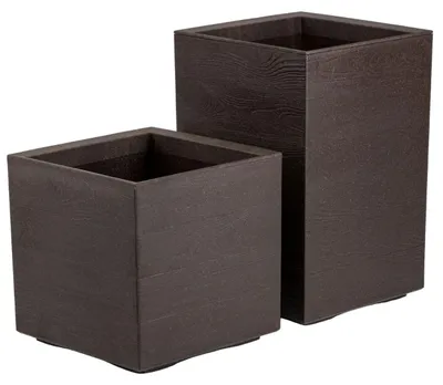 Obrázek produktu pro HowHomely | Květináč – květinový květináč – květináč na kolečkách – sada 2 ks – hnědý – vzhled dřeva – 40 x 40 x 40 cm a 40 x 40 x 60 cm