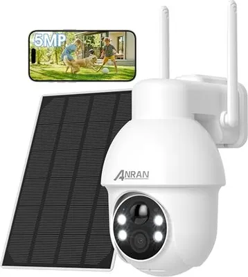 Image de ANRAN 5MP FHD Caméra de surveillance extérieure Batterie avec panneau solaire, Ultra HD Sans fil solaire WLAN 4 Spotlight, Vision nocturne couleur, Détection de mouvement PIR, Alexa