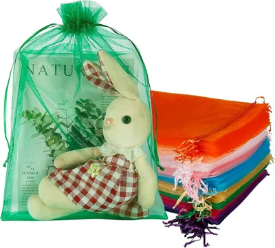 Produktbild von 100PCS Organzasäckchen Groß 20 X 30CM, Gemischte Farbe Organzabeutel Mesh Hochzeitsbevorzugung Geschenktüten mit Kordelzug für Süßigkeiten Party Weihnachtsfest Verpackung