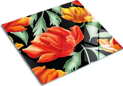 Imagen del producto de Placa de protección de vidrio – Cubierta para placa de cocina – Cubierta para placa de inducción – 60x52 cm – Limpieza fácil – Vidrio templado – Motivo de flores tropicales