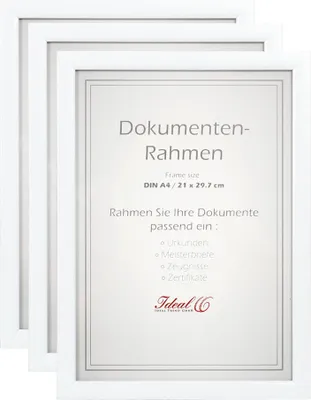 Produktbild von 2er 3er 5er 10er Pack Dokument Bilderrahmen 21x29,7 DIN A4 Urkunde Foto Rahmen - Farbe: 3er Pack Weiß